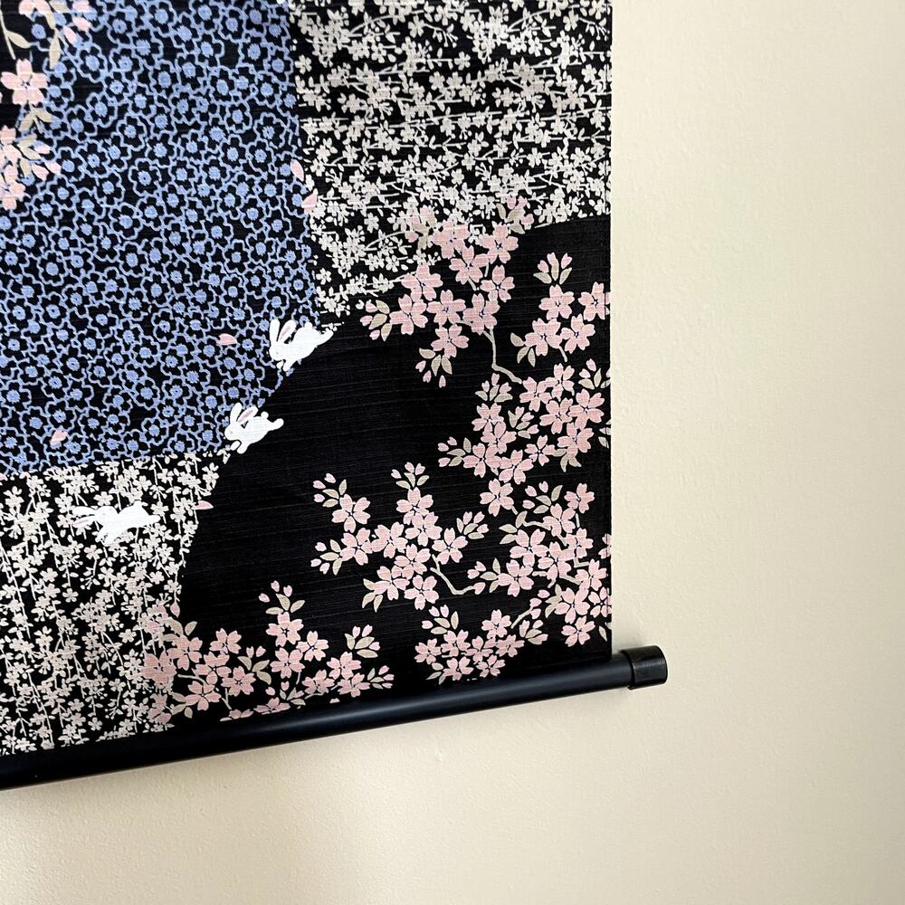 Japanese print fabric wall hanging blue black purple white night sky design - Picture 4 of 6